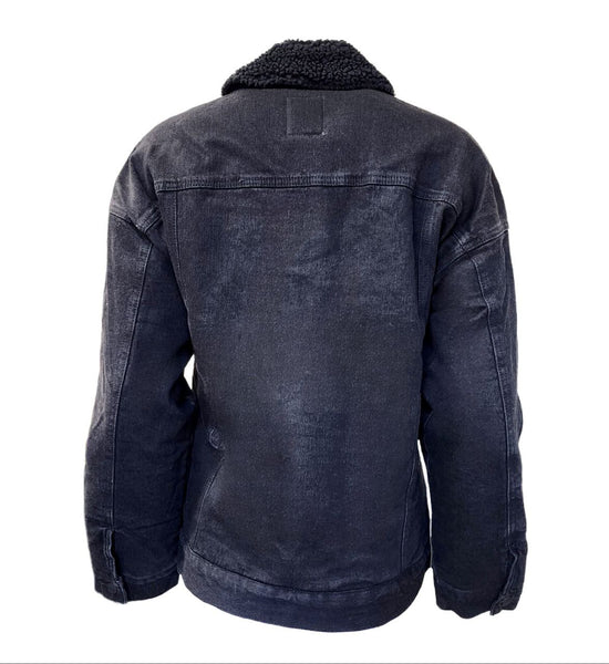 HoodLamb Women's Black Denim Sherpa Lined Hemp Oversized Jacket NWT