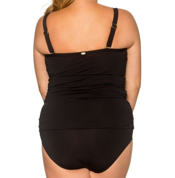 CURVE By SUNSETS Women's Black Shirred Bandeau Swim Tankini Top #395E 22 NWT