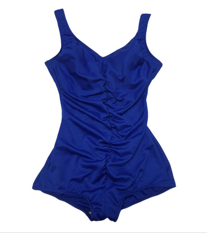 T.H.E. Women's Blue Shirred Front Girl Leg One Piece Swimsuit #268 10 NWT