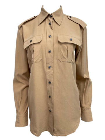 BLK DNM Women's Sand Long Sleeve Silk Button Up Shirt 2 Size S NWT