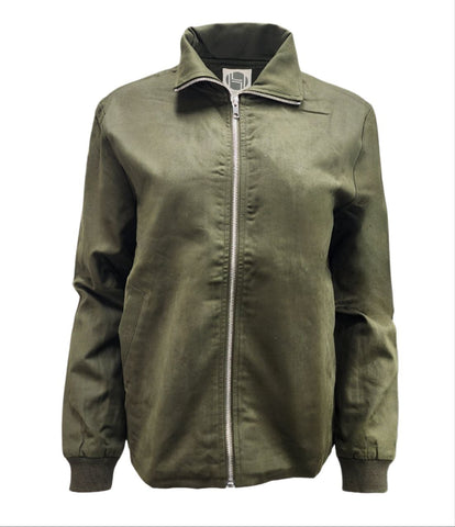 HoodLamb Women's Green Side Zip Collared Natural Hemp Jacket 420 NWT