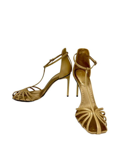 Max Mara Women's Gold Sillapv Leather Heeled Sandals Size 8.5 NWT