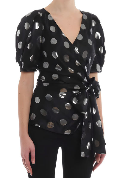 DIANE VON FURSTENBERG Women's Black V-Neck Long Sleeve Larryn Top #12452 2 NWT