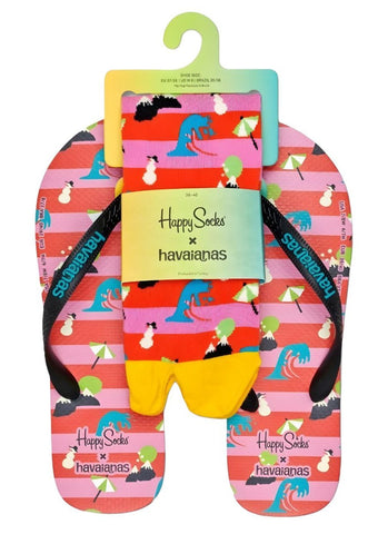 HAPPY SOCKS x HAVAIANAS Women's Multicoloured Slides and Socks Size 6 NWT