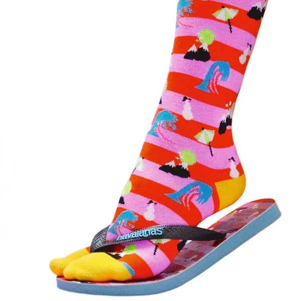 HAPPY SOCKS x HAVAIANAS Women's Multicoloured Slides and Socks Size 6 NWT