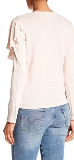 SPLENDID Women's Pale Pink Ruffle Cotton Long Sleeve Top $68 NWT
