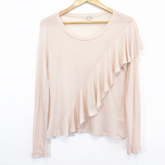 SPLENDID Women's Pale Pink Ruffle Cotton Long Sleeve Top $68 NWT