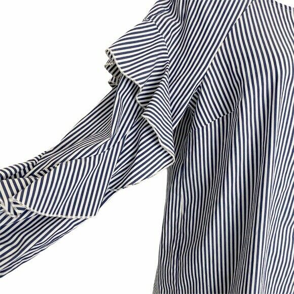 SPLENDID Women's Ruffled Sleeve Navy Striped Long Sleeve Blouse $128 NWT