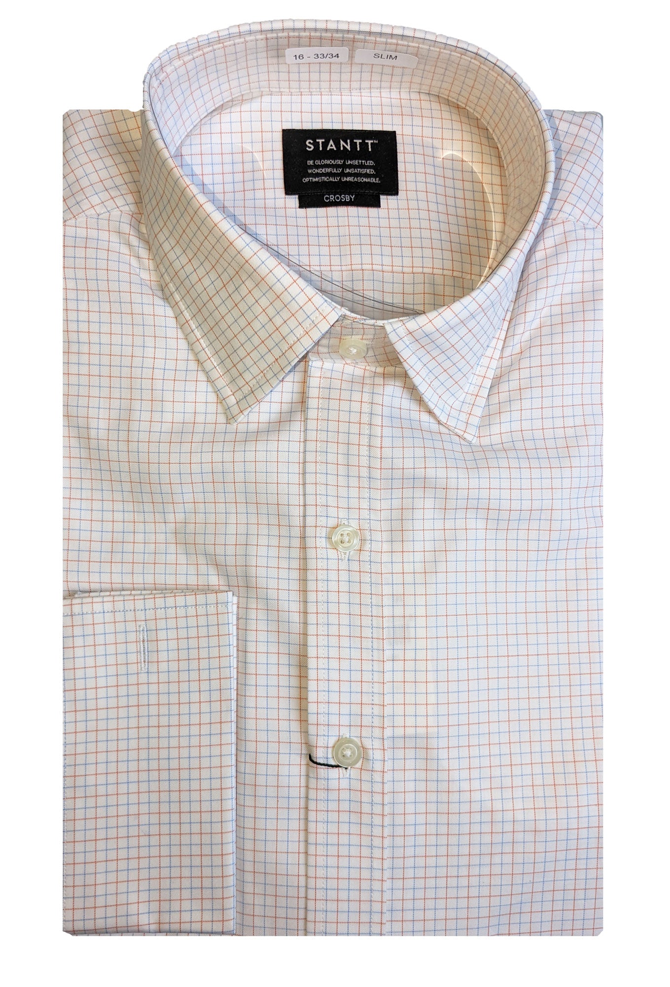 stantt dress shirts STANTT Orange Tattersall Business Casual French Cuff Shirt Crosby Fit –  Walk Into Fashion
