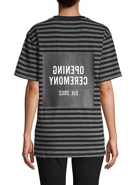 OPENING CEREMONY Womens Black/Grey Striped Logo Short Sleeve Tee X-Small $75 NWT