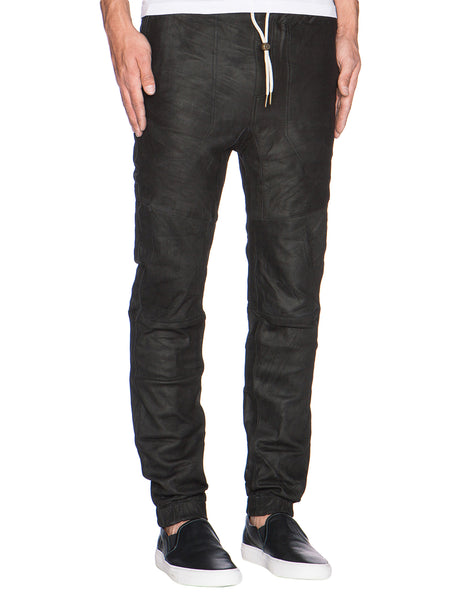 ZANEROBE Men's Black Sureshot Slim Tapered Leather Jogger Pants $600 NWT
