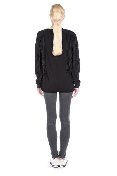 BLK DNM Women's Black Fringe Detail Sweatshirt $359 NWOT