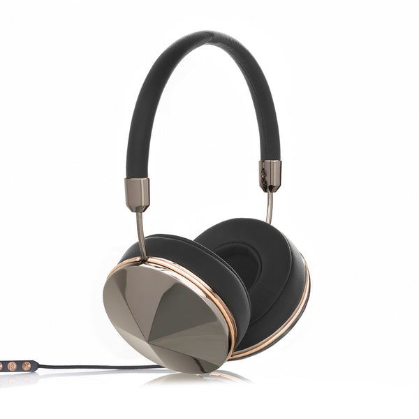 Frends Taylor Black Leather Over-the-Ear Headphones Bundle - Hammered Rose Gold