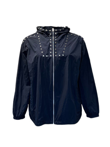 Marina Rinaldi Women's Navy Tabella Hooded Rain Jacket NWT