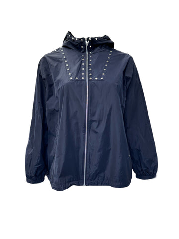 Marina Rinaldi Women's Navy Tabella Hooded Rain Jacket NWT