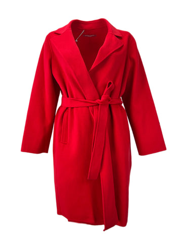 Marina Rinaldi Women's Red Tabor Belted Wool Wrap Coat NWT