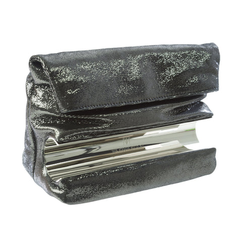 Tamara Mellon Small Black/Silver Laminto Dazzle Clutch $995 NEW