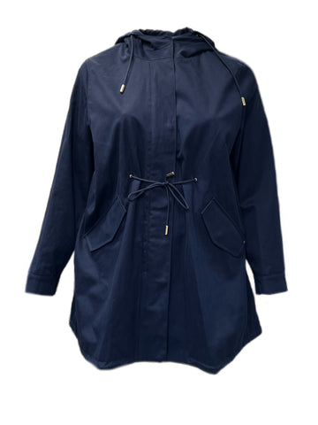 Marina Rinaldi Women's Navy Tamkebis Hooded Rain Jacket Size 14W/23 NWT