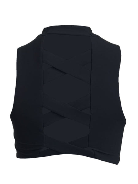 SEAFOLLY Women's Black Tropical Vacay Cross Back Swim Bikini Top #3087 Small NWT