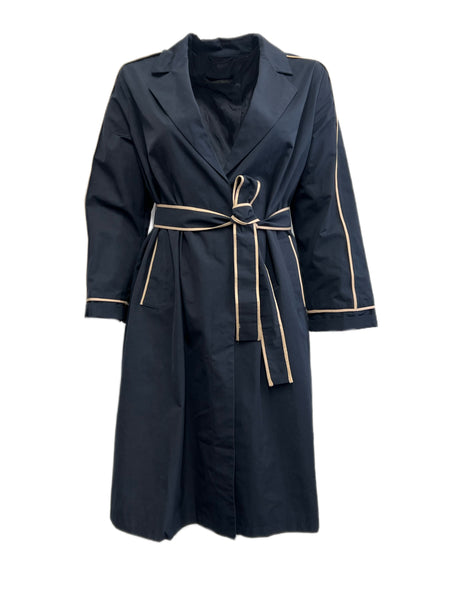 Marina Rinaldi Women's Navy Targa Belted Trench Coat NWT