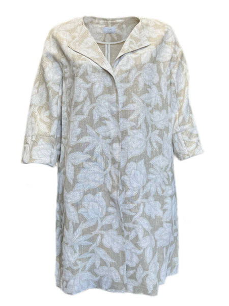 Marina Rinaldi Women's Sand Tartu Floral Print Flax Coat NWT