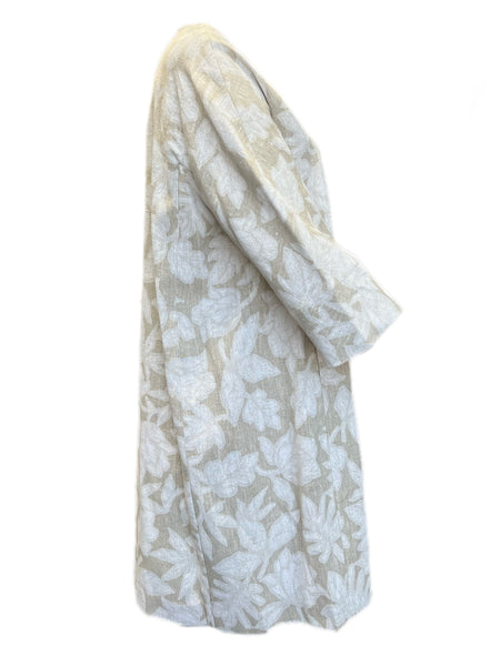 Marina Rinaldi Women's Sand Tartu Floral Print Flax Coat NWT