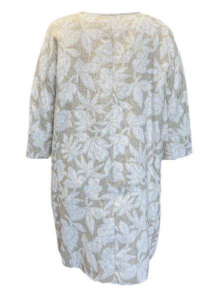 Marina Rinaldi Women's Sand Tartu Floral Print Flax Coat NWT
