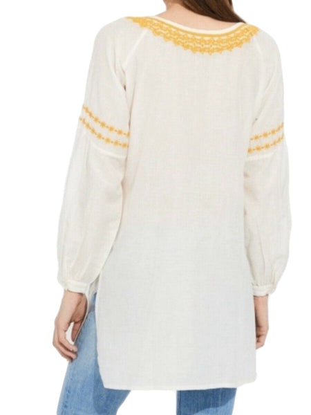 ROBERTA ROLLER RABBIT Women's Ivory/Gold Tati Embroidered Tunic $155 NEW