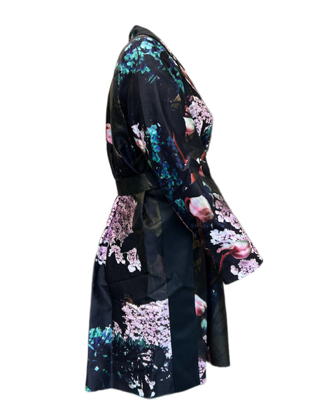 Marina Rinaldi Women's Nero Teatro Floral Printed Coat NWT