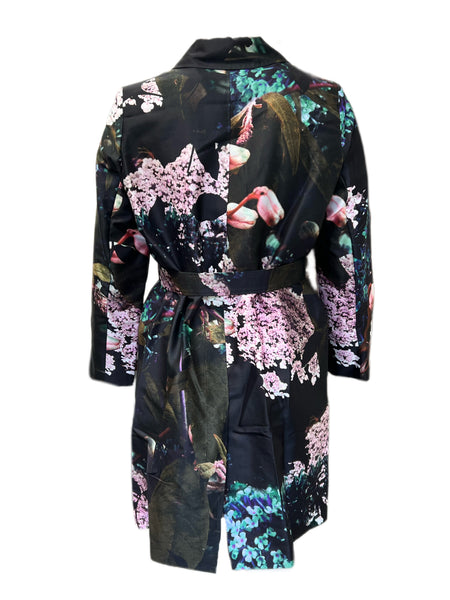 Marina Rinaldi Women's Nero Teatro Floral Printed Coat NWT