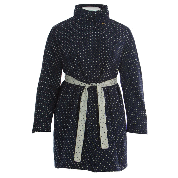 MARINA RINALDI Women's Navy Tecnica Polka Dot Raincoat $760 NWT