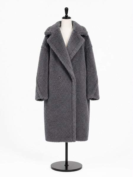 Max Mara Women's Grey Teddy1 Button Closure Coat NWT