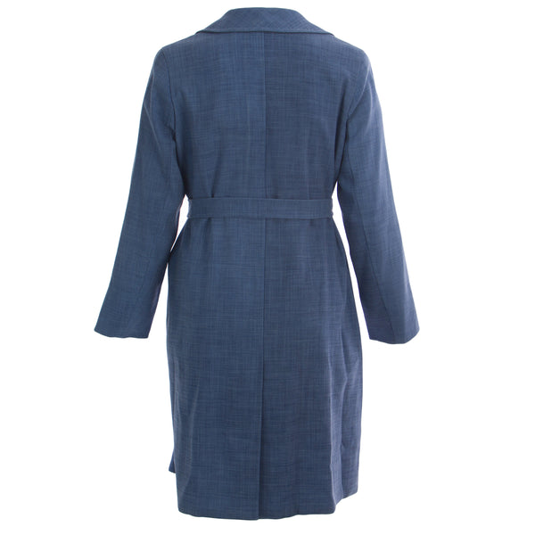 MARINA RINALDI Women's Blue Teorema Notch Collar Long Coat $1720 NWT