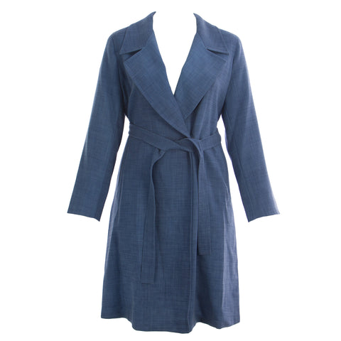MARINA RINALDI Women's Blue Teorema Notch Collar Long Coat $1720 NWT