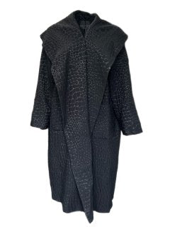 Marina Rinaldi Women's Black Teseo Open Front Wool Coat Size 22W/31 NWT