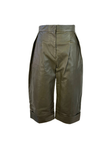 Max Mara Women's Kaki Tevere High Rise Leather Capri Pants Size 4 NWT