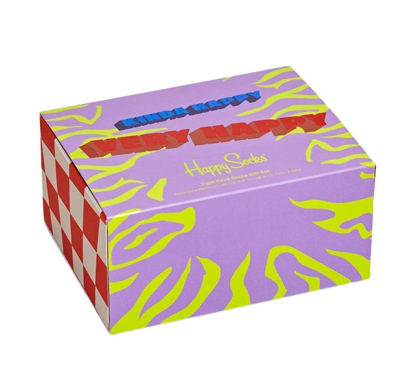 HAPPY SOCKS Unisex Very Happy Tiger Rave 2 Pairs Gift Set Socks 10-13 NWB