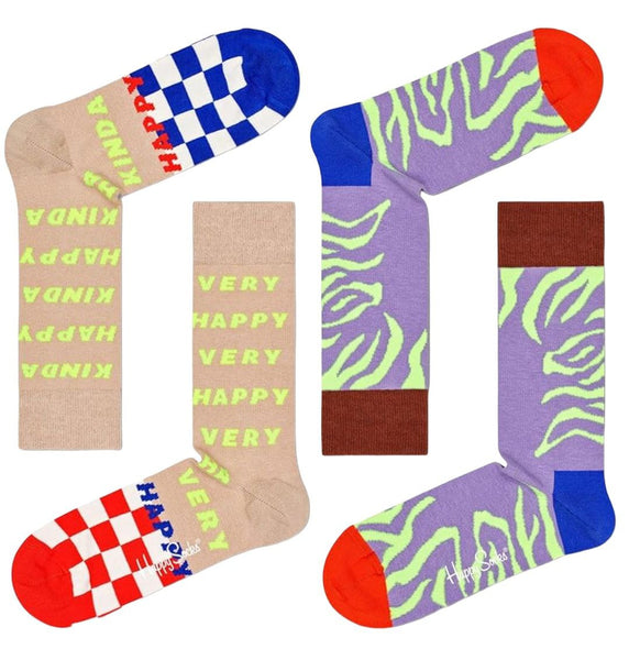 HAPPY SOCKS Unisex Very Happy Tiger Rave 2 Pairs Gift Set Socks 10-13 NWB