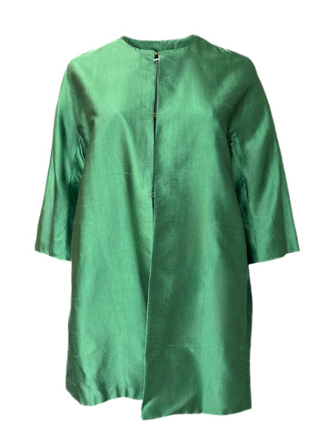 Marina Rinaldi Women's Green Tigrotto Silk Duster Jacket NWT