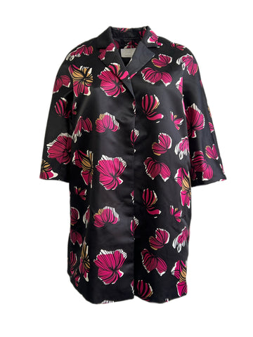 Marina Rinaldi Women's Nero Tilde Floral Printed Duster Coat NWT