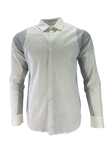 TIM COPPENS Men's White Grey Cotton Button Front Pieced Shirt NWT
