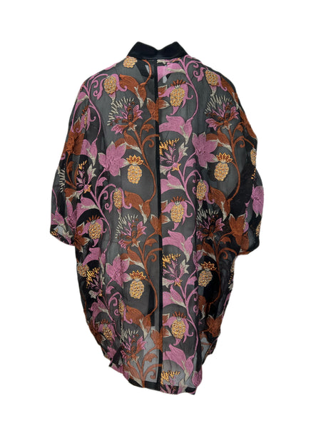 Marina Rinaldi Women's Nero Tisana Floral Printed Sheer Jacket NWT
