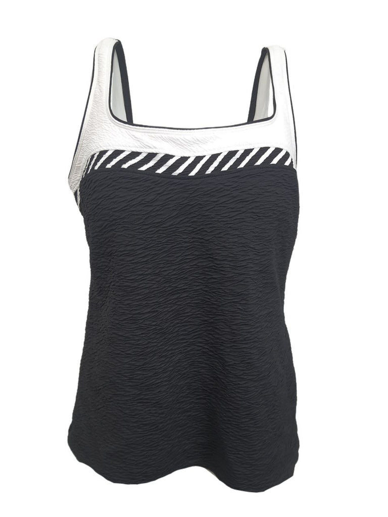 ACTIVE SPIRIT Women's Black Colorblock Round Neck Swim Tankini Top #80110 16 NWT