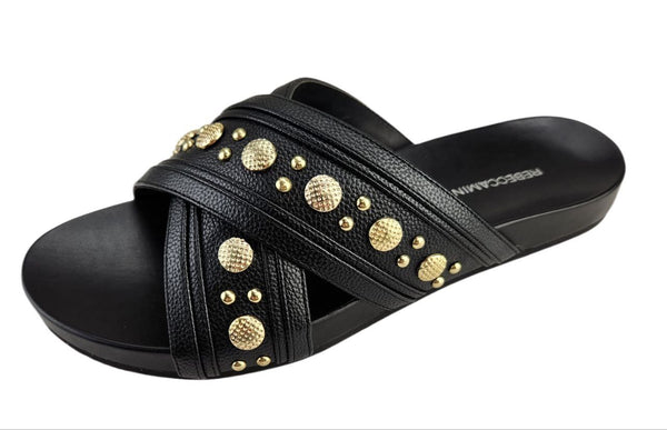 REBECCA MINKOFF Women's Black Leather Tori Slides #M3111008 NWB