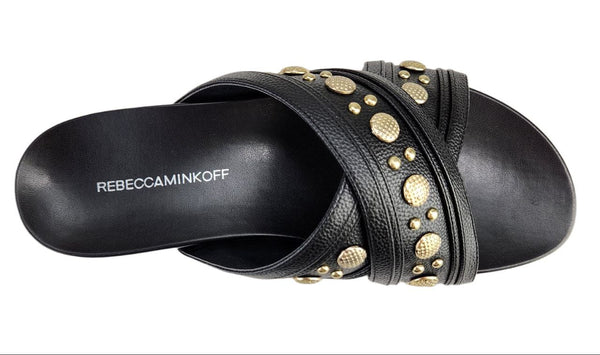 REBECCA MINKOFF Women's Black Leather Tori Slides #M3111008 NWB