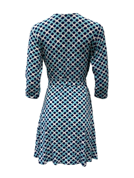 Leota Women's Blue Trellis Dot A-Line Stretchy Mini Dress #2003 NWT
