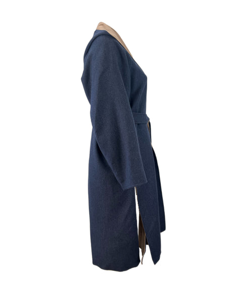 Marina Rinaldi Women's Navy Tropea Reversible Hooded Wrap Coat NWT