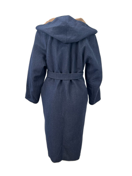 Marina Rinaldi Women's Navy Tropea Reversible Hooded Wrap Coat NWT