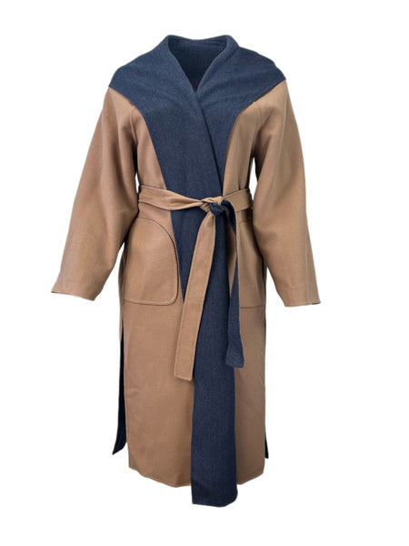 Marina Rinaldi Women's Navy Tropea Reversible Hooded Wrap Coat NWT