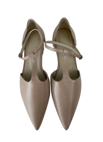 Freda Salvador Women's Nude Calf Tulip T-Strap Flat Size US 10 NWB